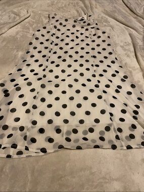 StyleDome White Black Polka Dot Sheer Chiffon Mock Neck Dress US 10